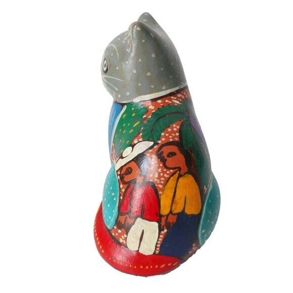 3 Vintage Tonala Cat Figurines Bank Folk Art Mexican Pottery Hand Painted - Picture 8 of 10